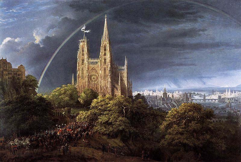 Karl friedrich schinkel Gothic Cathedral with Imperial Palace Germany oil painting art